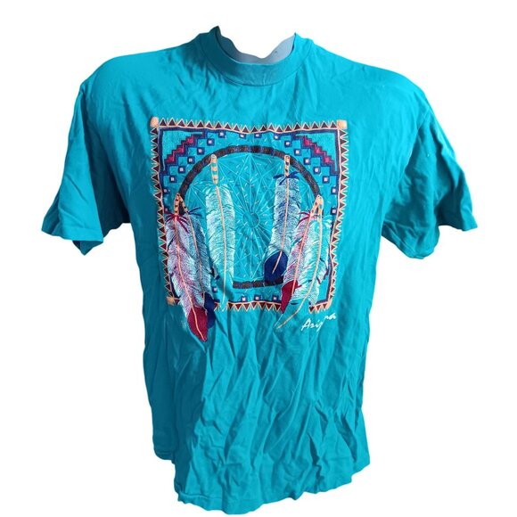 Vintage Medium T-shirt Single Stitch Aztec Dreamcatcher Turquoise Arizona 1993 - Picture 2 of 8
